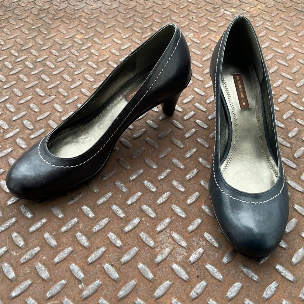 Antonio Melani Women Heel Pump Shoes ELANA Charcoal Leather Upper Size 7.5M